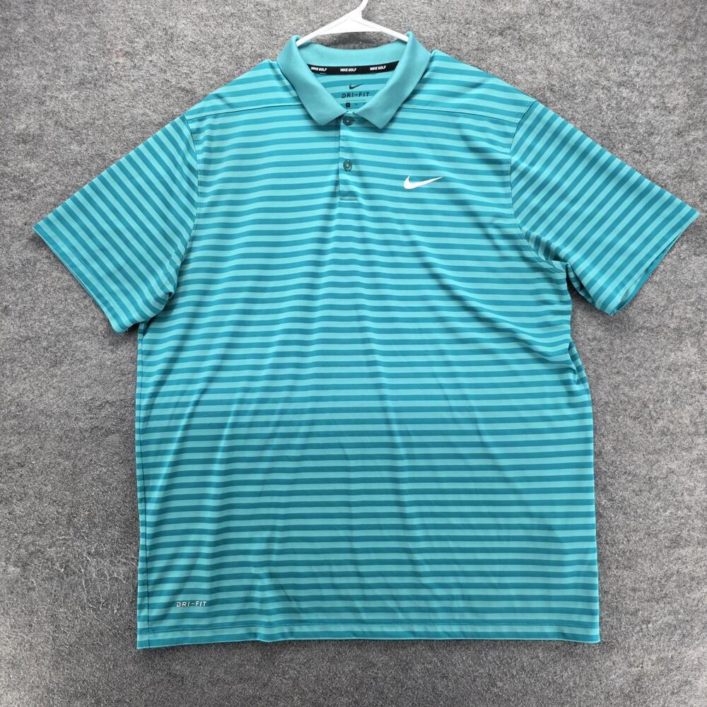 Nike Golf Polo Shirt Mens XL Blue Stripe Dri-FIT Golf Performance 891239-309